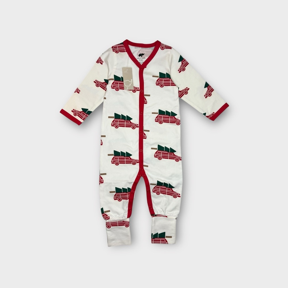 Monica + Andy Holiday Christmas Tree Car Pattern Organic Romper